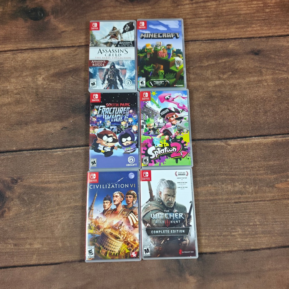 Nintendo Switch Game Lot 6 Games Minecraft Witcher 3 Splatoon 2 Good Condition